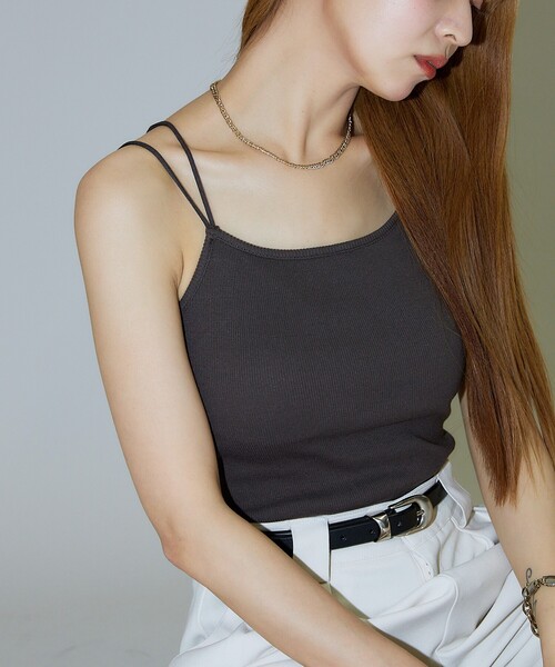PUBLUX（パブリュクス）の「PUBLUX/パブリュクス ダブルストラップ カップ付き キャミソール（キャミソール・レディース・ブラック/ナチュラル/サックスブルー/ブラウン・ﾌﾘ-）」の3枚目の写真