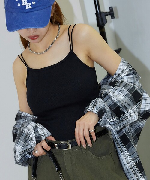 PUBLUX（パブリュクス）の「PUBLUX/パブリュクス ダブルストラップ カップ付き キャミソール（キャミソール・レディース・ブラック/ナチュラル/サックスブルー/ブラウン・ﾌﾘ-）」の5枚目の写真