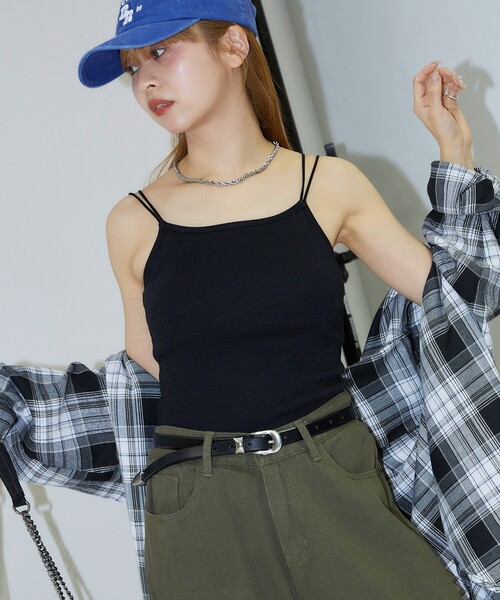 PUBLUX（パブリュクス）の「PUBLUX/パブリュクス ダブルストラップ カップ付き キャミソール（キャミソール・レディース・ブラック/ナチュラル/サックスブルー/ブラウン・ﾌﾘ-）」の6枚目の写真