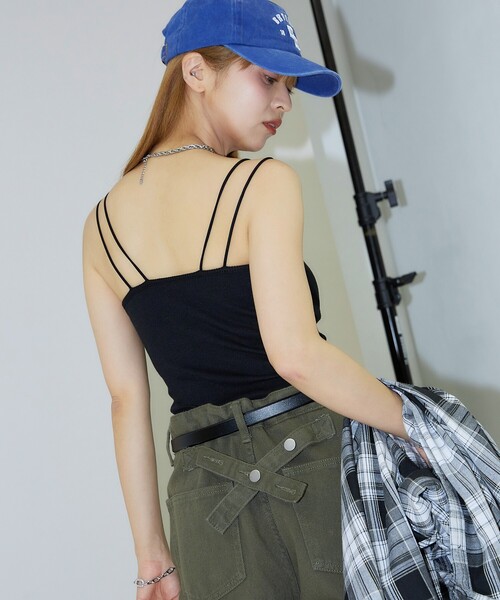 PUBLUX（パブリュクス）の「PUBLUX/パブリュクス ダブルストラップ カップ付き キャミソール（キャミソール・レディース・ブラック/ナチュラル/サックスブルー/ブラウン・ﾌﾘ-）」の7枚目の写真