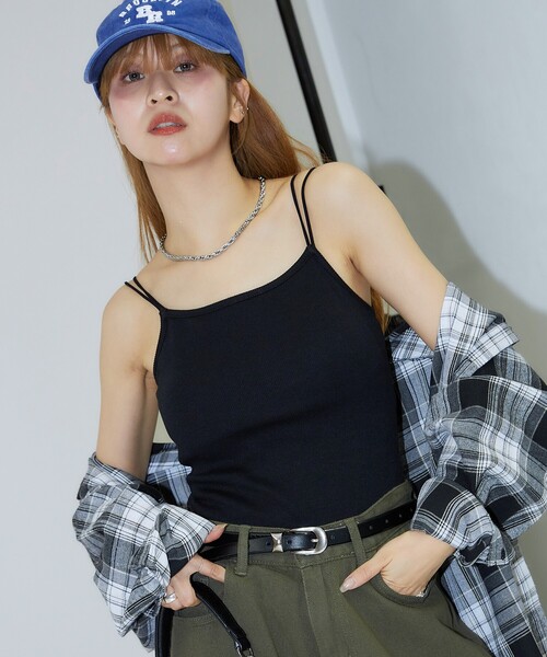 PUBLUX（パブリュクス）の「PUBLUX/パブリュクス ダブルストラップ カップ付き キャミソール（キャミソール・レディース・ブラック/ナチュラル/サックスブルー/ブラウン・ﾌﾘ-）」の14枚目の写真