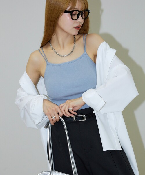 PUBLUX（パブリュクス）の「PUBLUX/パブリュクス ダブルストラップ カップ付き キャミソール（キャミソール・レディース・ブラック/ナチュラル/サックスブルー/ブラウン・ﾌﾘ-）」の18枚目の写真