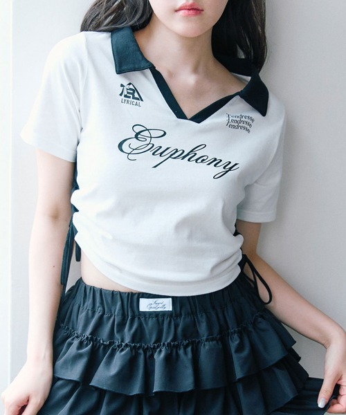 OLIVE des OLIVE(オリーブデオリーブ)の「【細見え/着回し万能◎】ラインドロストTシャツ(Tシャツ/カットソー・レディース・サックスブルー/オフホワイト/ネイビー・FREE)」の2枚目の写真
