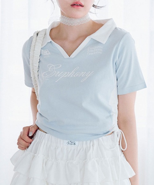 OLIVE des OLIVE(オリーブデオリーブ)の「【細見え/着回し万能◎】ラインドロストTシャツ(Tシャツ/カットソー・レディース・サックスブルー/オフホワイト/ネイビー・FREE)」の1枚目の写真