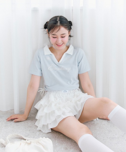 OLIVE des OLIVE(オリーブデオリーブ)の「【細見え/着回し万能◎】ラインドロストTシャツ(Tシャツ/カットソー・レディース・サックスブルー/オフホワイト/ネイビー・FREE)」の4枚目の写真