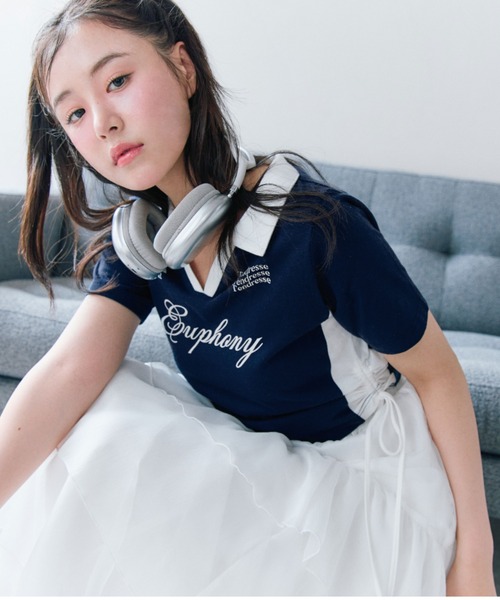 OLIVE des OLIVE(オリーブデオリーブ)の「【細見え/着回し万能◎】ラインドロストTシャツ(Tシャツ/カットソー・レディース・サックスブルー/オフホワイト/ネイビー・FREE)」の6枚目の写真
