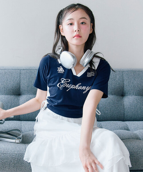 OLIVE des OLIVE(オリーブデオリーブ)の「【細見え/着回し万能◎】ラインドロストTシャツ(Tシャツ/カットソー・レディース・サックスブルー/オフホワイト/ネイビー・FREE)」の10枚目の写真