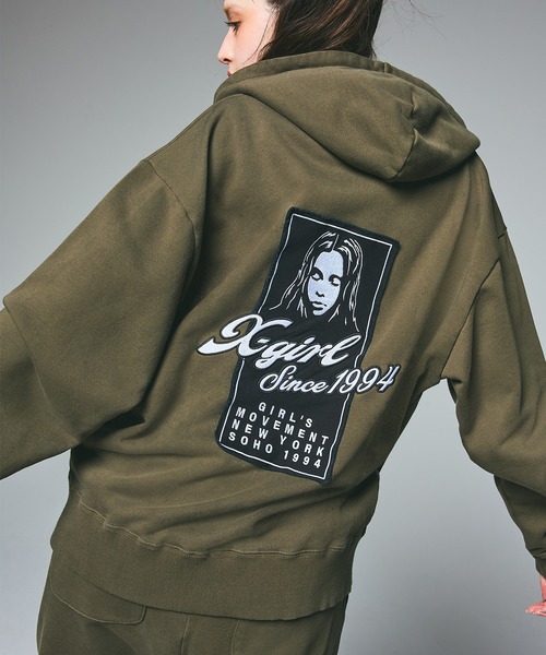 FACE BOX PATCH ZIP UP SWEAT HOODIE（パーカー）｜X-girl