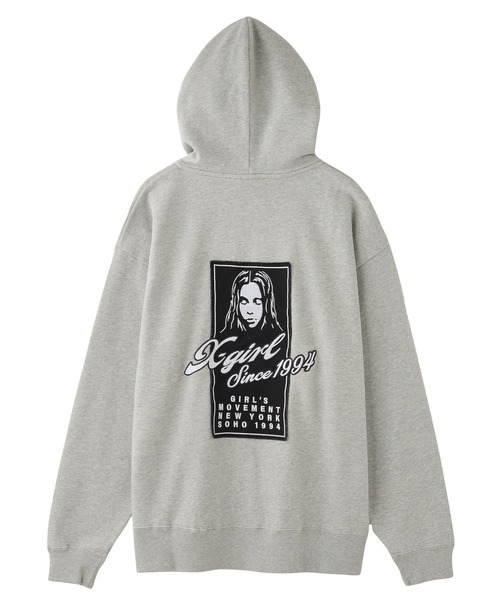 x-girl フェイスプリント パーカー L グレー X-girl パーカー FACE POSTER SWEAT HOODIE レディース メンズ