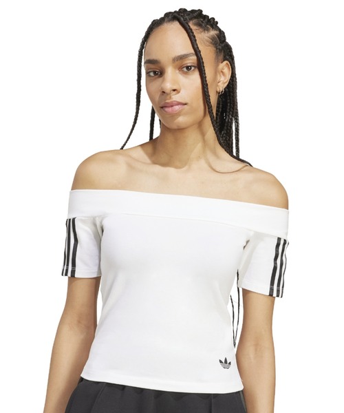 adidas(アディダス)の「adidas BANDEAU SS / アディダス バンドゥー SS(Tシャツ/カットソー・レディース・ホワイト・XS/S/M/L)」の1枚目の写真