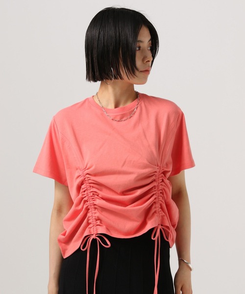 BAYFLOW(ベイフロー)の「シャーリング半袖Tシャツ(Tシャツ/カットソー・レディース・ピンク/オフホワイト/ブラック・FREE)」の3枚目の写真