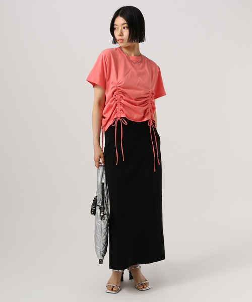 BAYFLOW(ベイフロー)の「シャーリング半袖Tシャツ(Tシャツ/カットソー・レディース・ピンク/オフホワイト/ブラック・FREE)」の21枚目の写真
