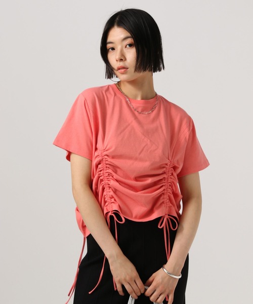 BAYFLOW(ベイフロー)の「シャーリング半袖Tシャツ(Tシャツ/カットソー・レディース・ピンク/オフホワイト/ブラック・FREE)」の19枚目の写真