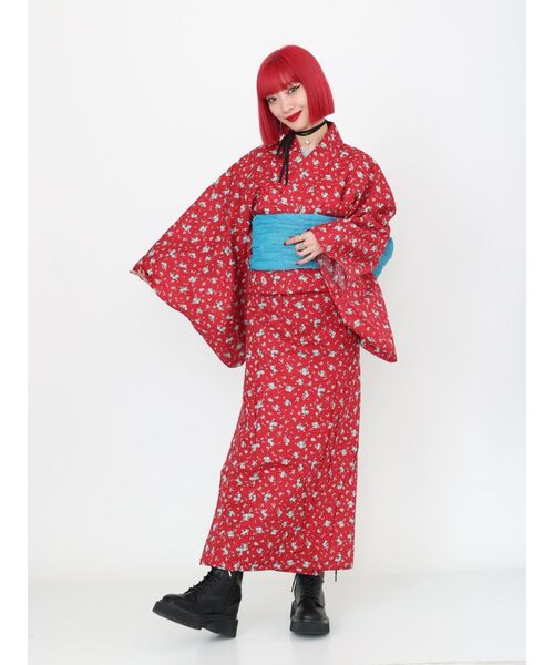 jouetie（ジュエティ）の「小花柄浴衣3点セット（平帯、兵児帯）（浴衣・レディース・イエロー/レッド・MEDIUM）」の2枚目の写真