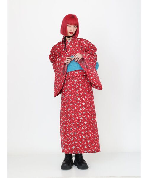 jouetie（ジュエティ）の「小花柄浴衣3点セット（平帯、兵児帯）（浴衣・レディース・イエロー/レッド・MEDIUM）」の9枚目の写真