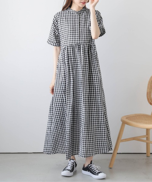 La-gemme(ラジェム)の「ギャザーコットン混シャツワンピース(シャツワンピース・レディース・ブラック系その他/ブラック/ブルー系その他/チェック/ホワイト・フリー)」の17枚目の写真
