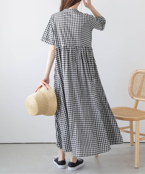 La-gemme(ラジェム)の「ギャザーコットン混シャツワンピース(シャツワンピース・レディース・ブラック系その他/ブラック/ブルー系その他/チェック/ホワイト・フリー)」の18枚目の写真
