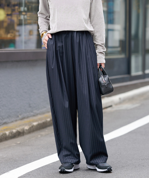 【新品未使用】fumika uchida ピンストライプハーフパンツ FUMIKA_UCHIDA/Thin 2Types Pinstriped/SIDE-FRONT SLACKS(WIDE