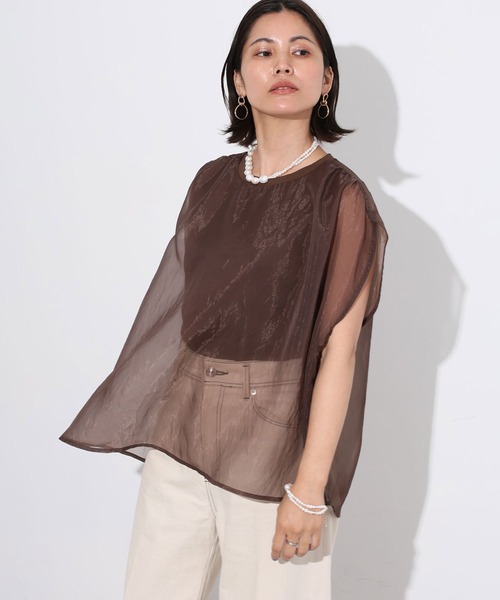 tシャツ 接触冷感 レイヤードシアーノースリトップス レディース セール】接触冷感 レイヤードシアーノースリトップス（Tシャツ