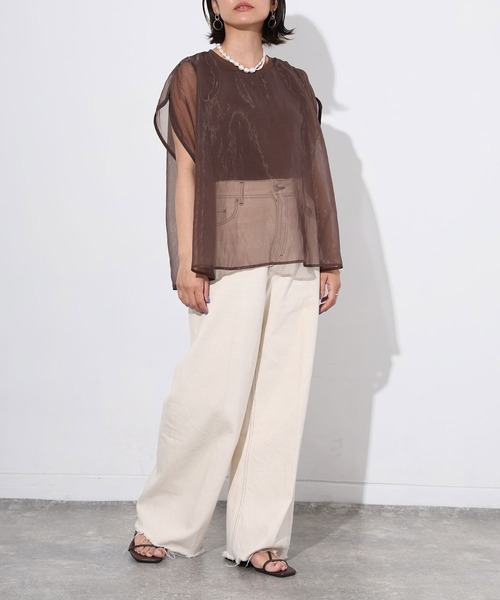 tシャツ 接触冷感 レイヤードシアーノースリトップス レディース セール】接触冷感 レイヤードシアーノースリトップス（Tシャツ