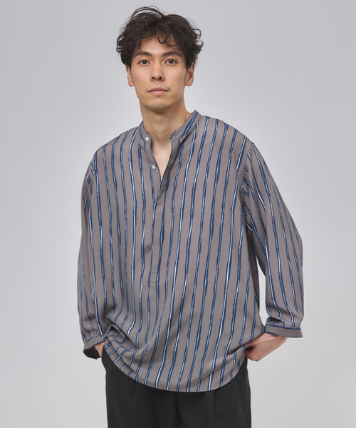 MHL. ブルーグレー 長袖シャツ サイズII バンドカラー　プルオーバー Yahoo!オークション -「mhl プルオーバーシャツ」の落札相場