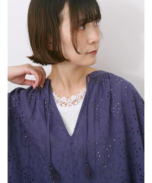 Samansa Mos2 blue(サマンサモスモスブルー)の「前後2wayモチーフレースタンク(Tシャツ/カットソー・レディース・オフホワイト/ラベンダー/ブラック・F)」の6枚目の写真