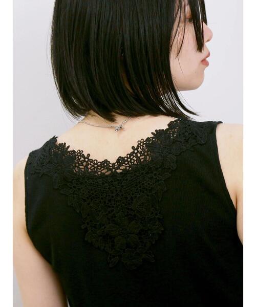 Samansa Mos2 blue(サマンサモスモスブルー)の「前後2wayモチーフレースタンク(Tシャツ/カットソー・レディース・オフホワイト/ラベンダー/ブラック・F)」の19枚目の写真