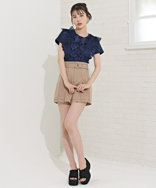 REDYAZEL(レディアゼル)の「ラッフルプリーツTシャツ(Tシャツ/カットソー・レディース・サックスブルー/オフホワイト/ネイビー・FREE)」の8枚目の写真