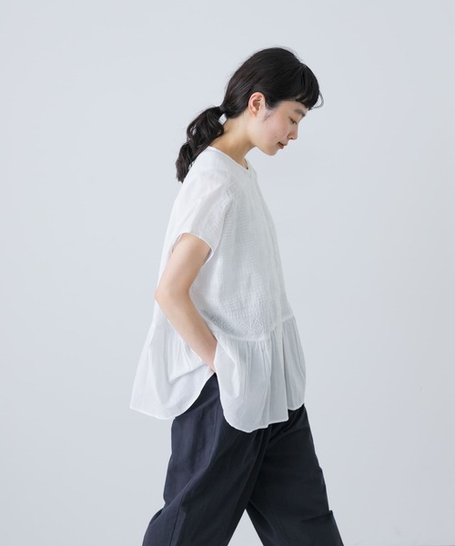 【新品】2025SS かぐれ　フロント刺繍フレンチブラウス フロント刺繍フレンチブラウス（シャツ/ブラウス）｜かぐれ
