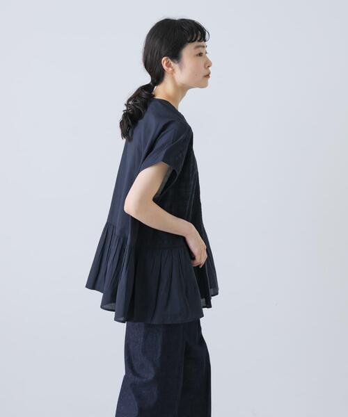 かぐれ(カグレ)の「フロント刺繍フレンチブラウス(シャツ/ブラウス・レディース・ネイビー/オフホワイト・FREE)」の14枚目の写真