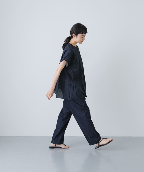 新品タグ付き　かぐれ　フロント刺繍フレンチブラウス　NAVY フロント刺繍フレンチブラウス（シャツ/ブラウス）｜かぐれ
