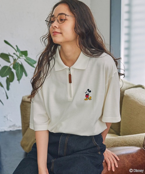Disney】ミッキー＆フレンズ / 別注 ロゴワンポイト刺繍 鹿の子ハーフ