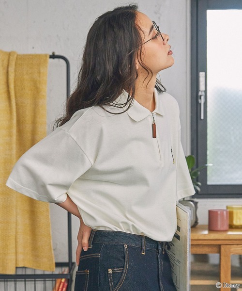 Disney】ミッキー＆フレンズ / 別注 ロゴワンポイト刺繍 鹿の子ハーフ