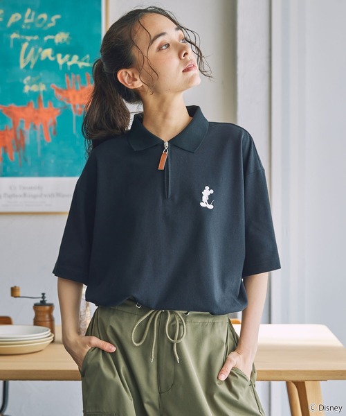 Disney】ミッキー＆フレンズ / 別注 ロゴワンポイト刺繍 鹿の子ハーフ