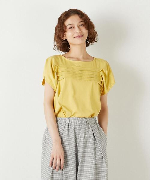 LOGEMENT DE CLAIRE(ロジュモンドクレール)の「【LOURMARIN】ボートネックタックプルオーバー(Tシャツ/カットソー・レディース・イエロー/ホワイト/ブラック・FREE)」の1枚目の写真