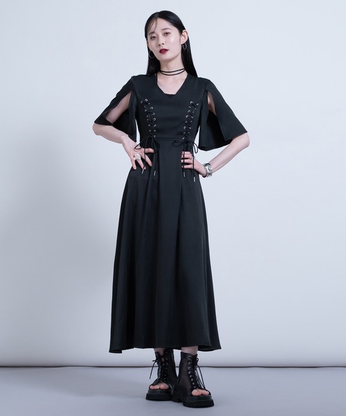 Ellno de Mavie(エルノデメヴィ)の「レースアップワンピース(ワンピース・レディース・ブラック・FREE)」の4枚目の写真