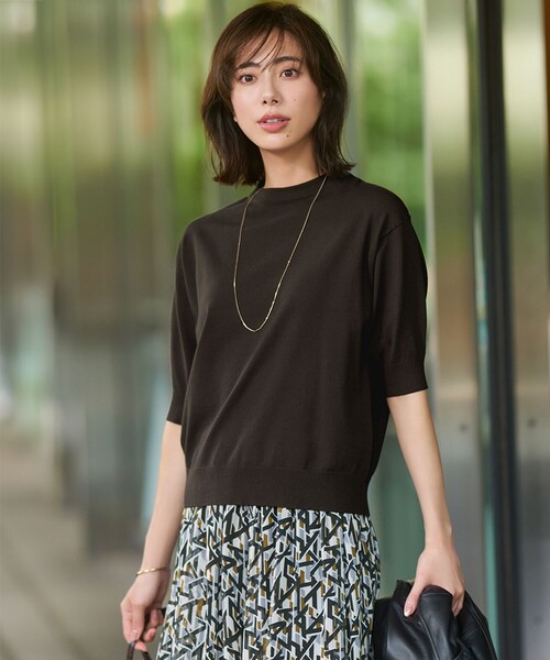 23区　ヴィスコースストレッチ パフスリーブ ニット セール】【洗える/吊り干しOK】ヴィスコースストレッチ パフスリーブ