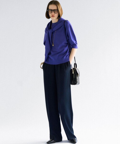 洗える/吊り干しOK】ヴィスコースストレッチ パフスリーブ ニット