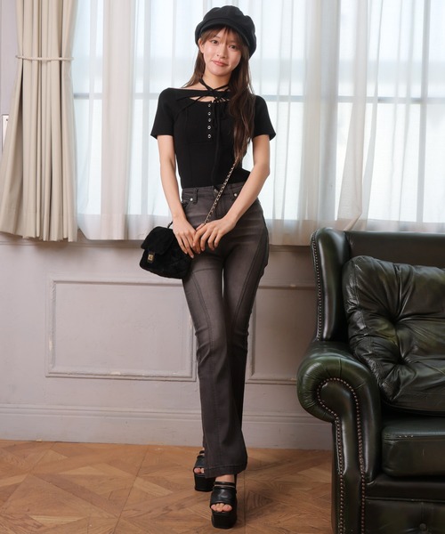 LIPSERVICE（リップサービス）の「デコルテオープンチョーカーニット（ニット/セーター・レディース・ホワイト/グレー/ブラック・FREE）」の22枚目の写真