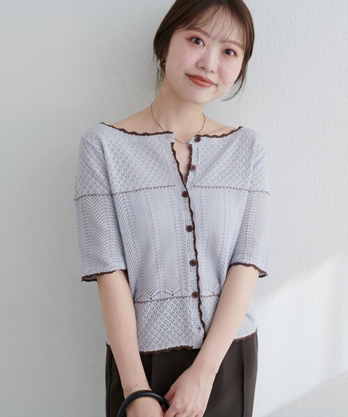 natural couture（ナチュラルクチュール）の「クロシェ編みカーデ（カーディガン/ボレロ・レディース・オフホワイト/サックスブルー/ブラック・FREE）」の3枚目の写真