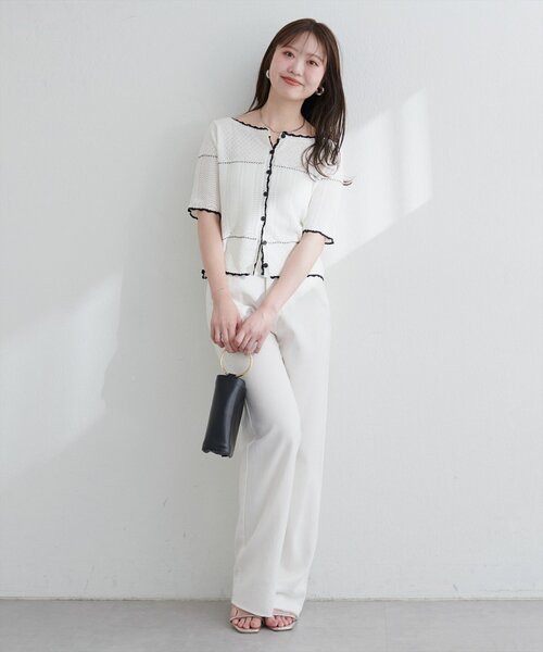 natural couture（ナチュラルクチュール）の「クロシェ編みカーデ（カーディガン/ボレロ・レディース・オフホワイト/サックスブルー/ブラック・FREE）」の8枚目の写真