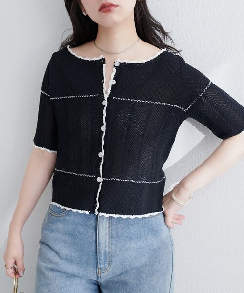 natural couture（ナチュラルクチュール）の「クロシェ編みカーデ（カーディガン/ボレロ・レディース・オフホワイト/サックスブルー/ブラック・FREE）」の10枚目の写真