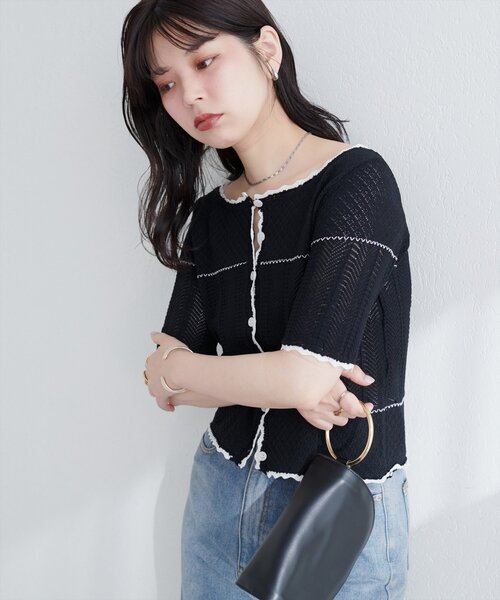 natural couture（ナチュラルクチュール）の「クロシェ編みカーデ（カーディガン/ボレロ・レディース・オフホワイト/サックスブルー/ブラック・FREE）」の11枚目の写真