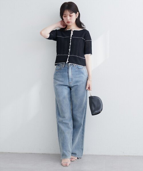 natural couture（ナチュラルクチュール）の「クロシェ編みカーデ（カーディガン/ボレロ・レディース・オフホワイト/サックスブルー/ブラック・FREE）」の12枚目の写真