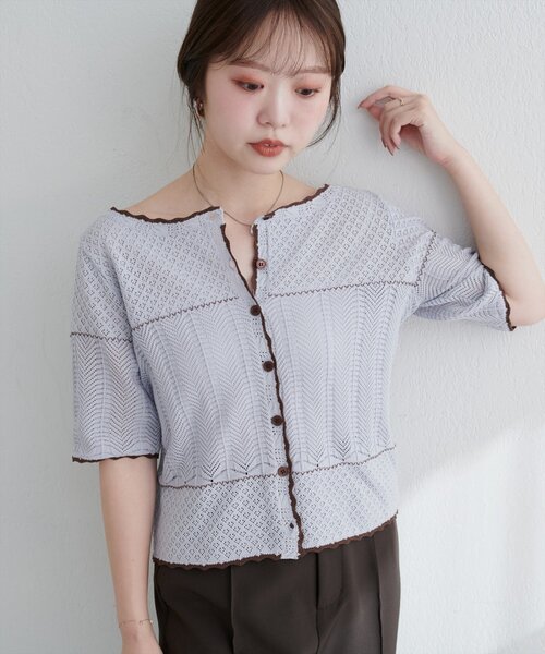 natural couture（ナチュラルクチュール）の「クロシェ編みカーデ（カーディガン/ボレロ・レディース・オフホワイト/サックスブルー/ブラック・FREE）」の13枚目の写真