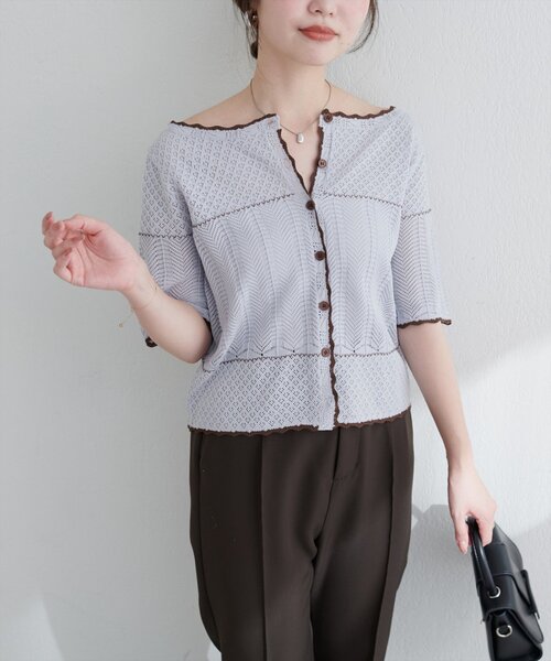 natural couture（ナチュラルクチュール）の「クロシェ編みカーデ（カーディガン/ボレロ・レディース・オフホワイト/サックスブルー/ブラック・FREE）」の15枚目の写真