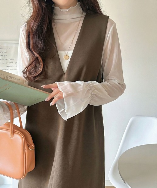 classicalelf（クラシカルエルフ）の「肉厚素材が気になるスタイルをカバー♪前後2wayダンボールハーフジップジャンパースカート(ロング丈)（ワンピース・レディース・チャコール/ブラック/ブラウン/ベージュ・SMALL/LARGE/X-LARGE/MEDIUM）」の3枚目の写真