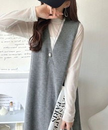 ハーフジップ」に該当するワンピース（グレー/灰色系）ファッション