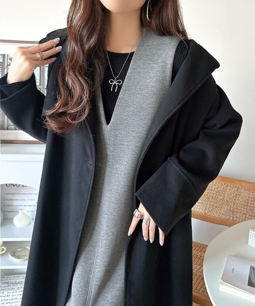 classicalelf（クラシカルエルフ）の「肉厚素材が気になるスタイルをカバー♪前後2wayダンボールハーフジップジャンパースカート(ロング丈)（ワンピース・レディース・チャコール/ブラック/ブラウン/ベージュ・SMALL/LARGE/X-LARGE/MEDIUM）」の13枚目の写真