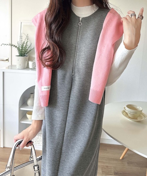 classicalelf（クラシカルエルフ）の「肉厚素材が気になるスタイルをカバー♪前後2wayダンボールハーフジップジャンパースカート(ロング丈)（ワンピース・レディース・チャコール/ブラック/ブラウン/ベージュ・SMALL/LARGE/X-LARGE/MEDIUM）」の17枚目の写真